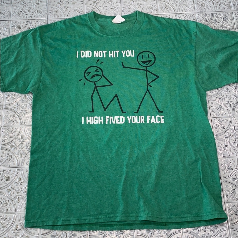 Mens Novelty High Five Graphic Tee Shirt Green Large L